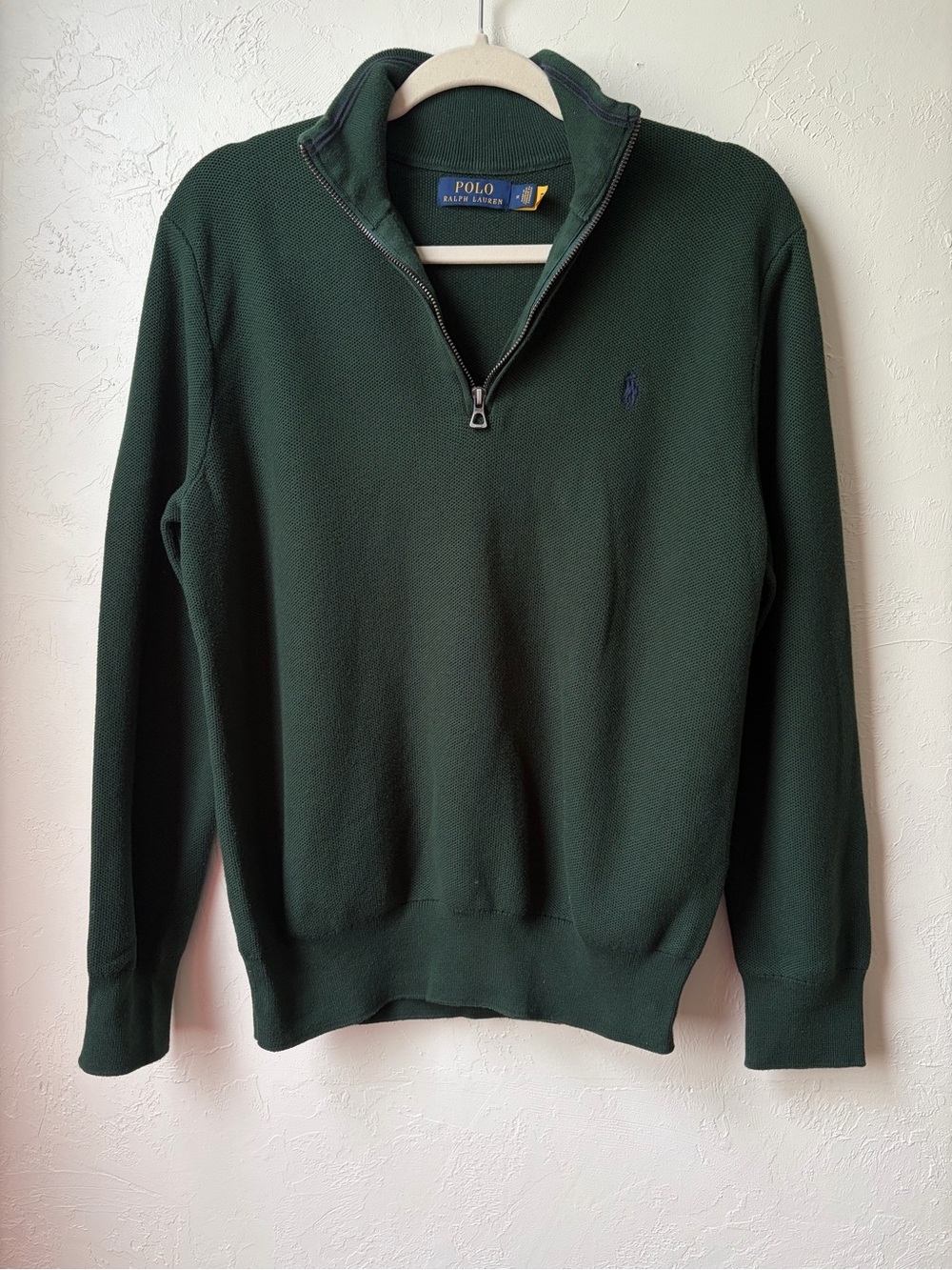 Polo Ralph Lauren Mesh-Knit Cotton Quarter-Zip Sweater Dark Green M